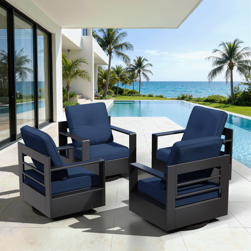  Adwin Outdoor 4"Deep Seat Cushion Set With Olefin Fabric,6 Colors Available(Set of 5), 5, Blue