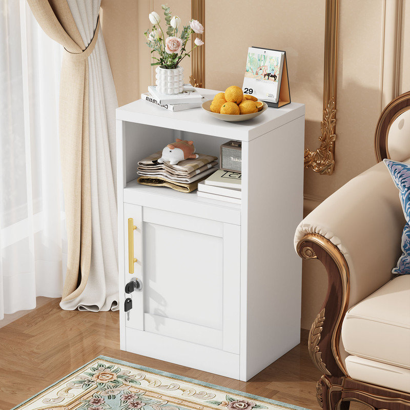Table de chevet 27,56 po blanc moderne en métal avec portes verrouillables, Blanc