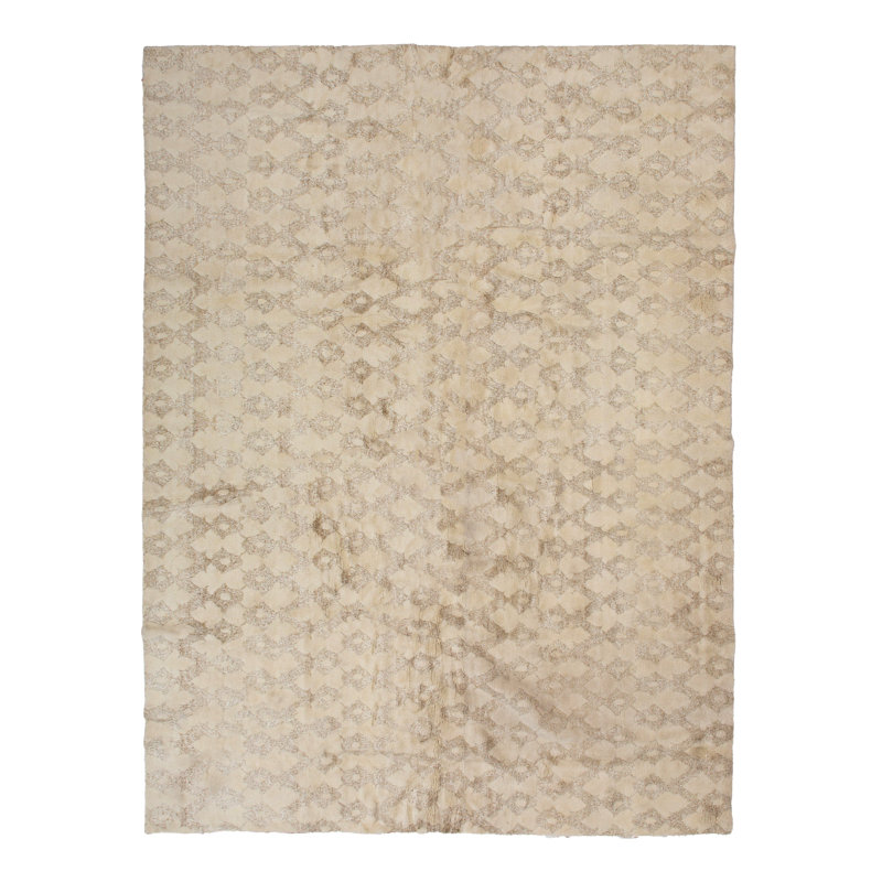 Cream Transitional Silk & Wool Rug - 11' x 15'