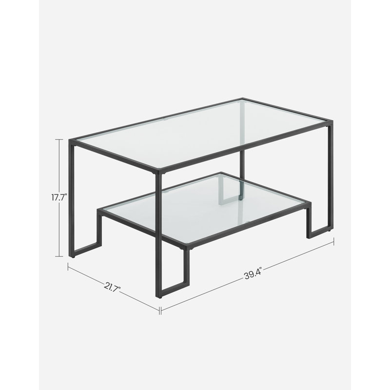 Nancy 39.4" W Rectangle Glass Top Coffee Table with Storage, Black