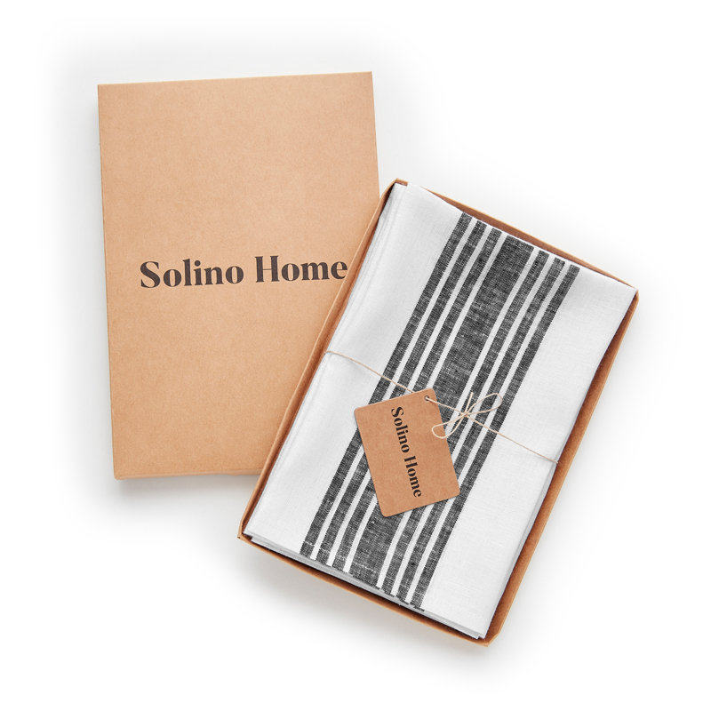 Farmhouse - 100% Pure Linen Dinner Napkins, Black and White