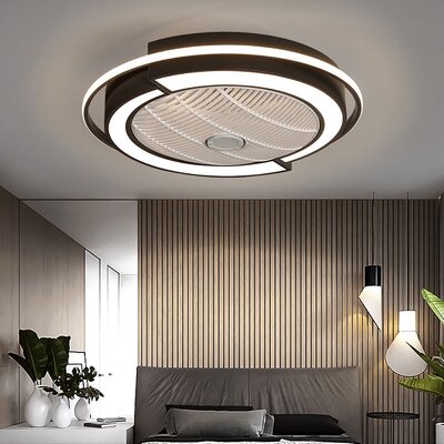 23"" Modern Creative Enclosed Low Profile Semi Flush Mount Ceiling Fan Light (Black White) -  Ivy Bronx, 273F37A90B9A4C2DA115E7EC573084FE