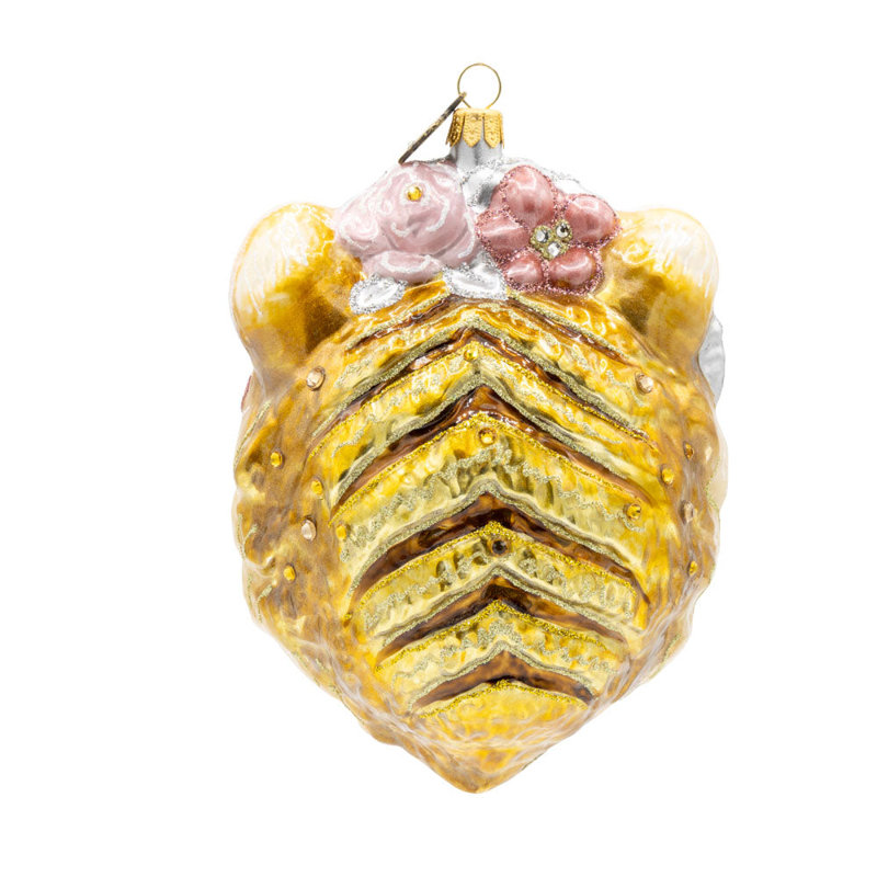 Ornement tigre métallique avec couronne de fleurs