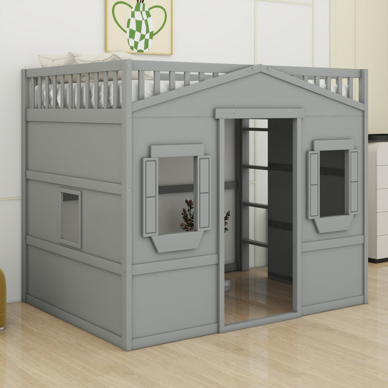 House Loft Bed With Ladder, Gray
