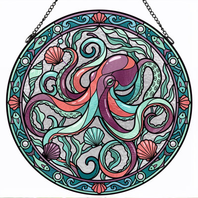 Panneau de vitrail Octopus Design H 12 po