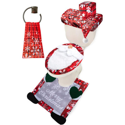 5 Pieces Christmas Theme Bathroom Decoration Set W/Toilet Seat Cover, Rugs, Tank Cover, Toilet Paper Box Cover And Santa Towel For Xmas Indoor Décor, Party Favors (Gnome)