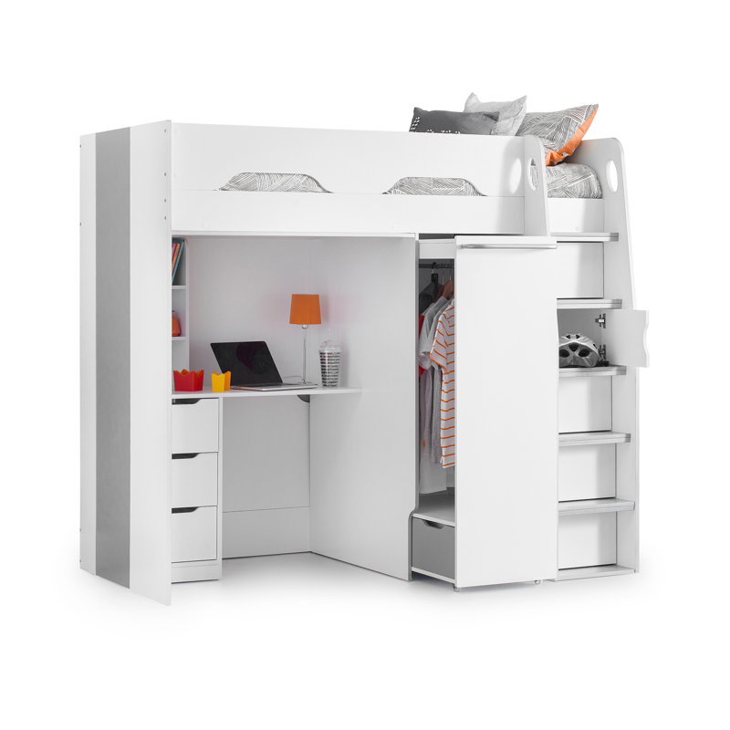 Lilianna High Sleepers with Storage Included with Desk Included, White