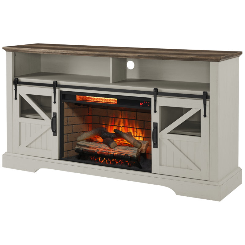 60 Inch Electric Fireplace  Entertainment Center With Door Sensor-Jasmine White Color, Jasmine White