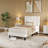 Twin Size Bed Frame, Velvet Upholstered Platform Bed with Vertical Channel Tufted Headboard,  Mattress Foundation with Strong Wood Slat, No Box Spring Needed, Easy Assembly, White-1557283966-1557283952