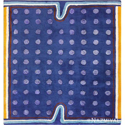 Tapis art carré bleu en soie et laine Garo