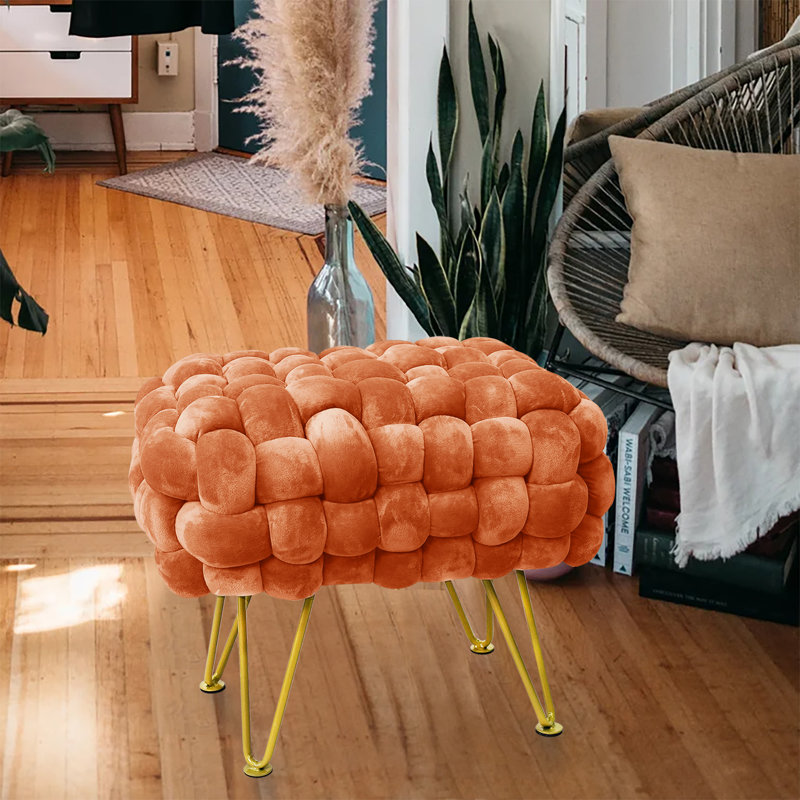 Opheim Velvet Ottoman, Burnt Orange  Velvet