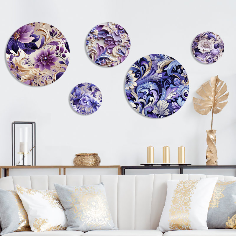 Wooler - Ensemble d'art mural rond floral glamour de 5