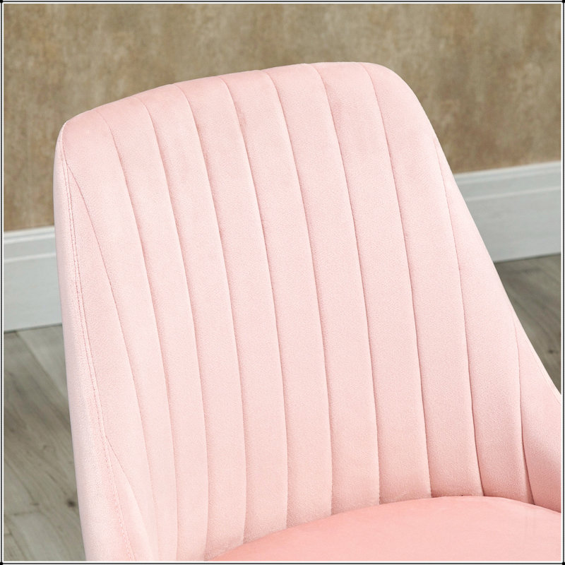 Fauteuil de bureau à dossier moyen en velours pivotant pour ordinateur de bureau ou chambre à coucher, Rose