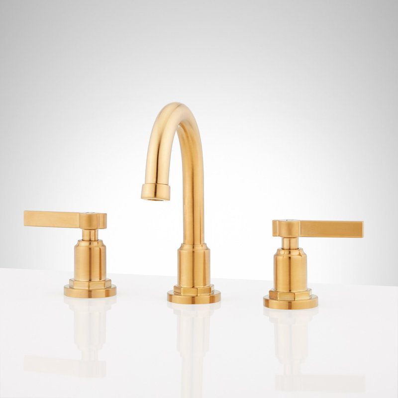 Greyfield 1.2 GPM Widespread Bathroom Faucet with Metal Lever Handles and Pop-Up Drain Assembly, Brushed Gold