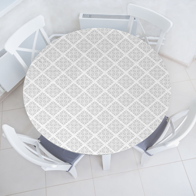 Ambesonne Modern Fitted Round Tablecloth White Pearl, 67.72" Round