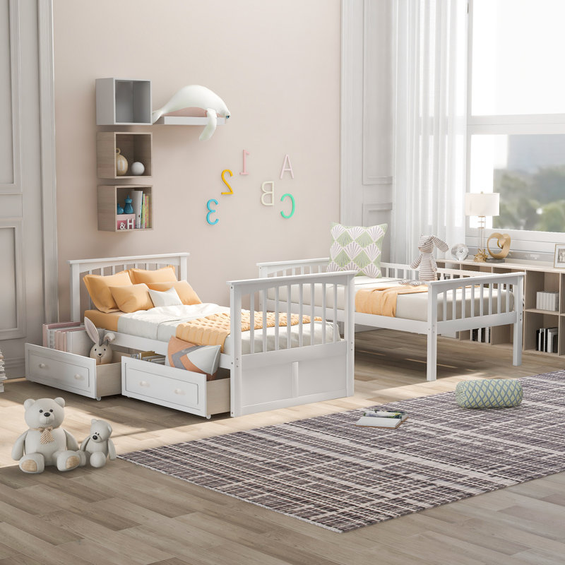 Brianca Kids Bunk Bed with Drawers, Twin Over Twin, White