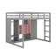 Lit mezzanine double en bois avec tablettes, armoire et garde-robe-1869925302