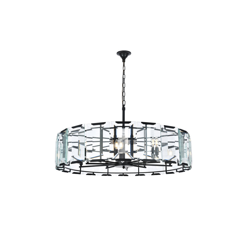 Lustre tambour unique à 10 lumières Fouke, Noir mat (mat)