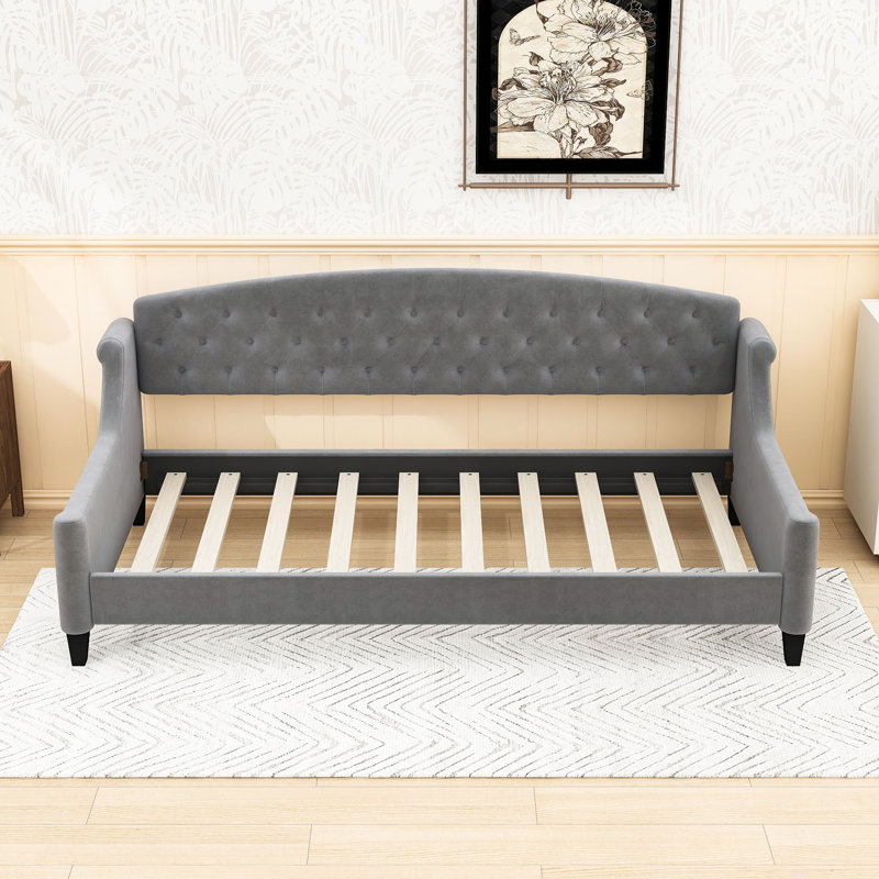 Twin Upholstered Daybed with Tufted Button Design, Gray