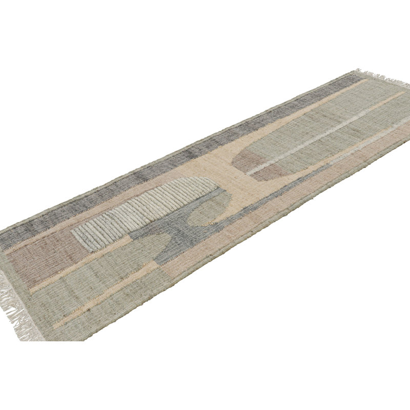 Rug & Kilim’S Flatweave Rug In Beige With Brown, Gray & Green Geometric Patterns, Runner 3' x 10'