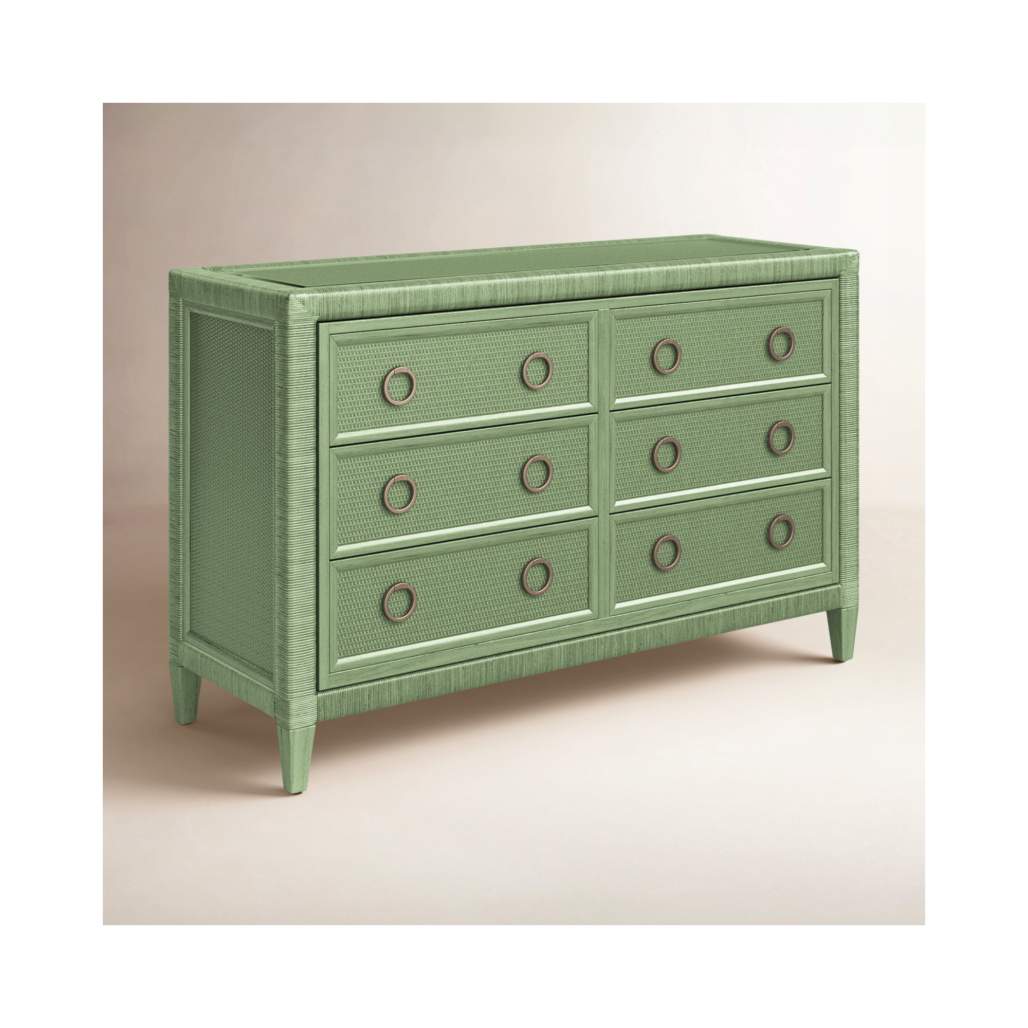 Warwick 6-Drawer 54" W Double Dresser, Celery, Satin Brass