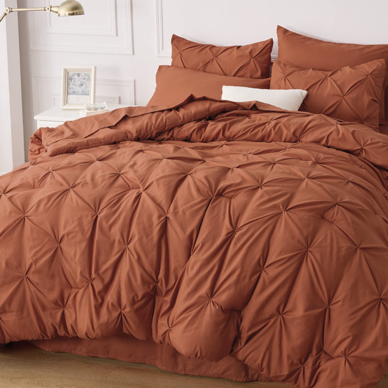 Best Seller Pintuck Pinch Pleat Sets (Set Of 5 Or 7), 89GSM, Peach Beige, Cal King