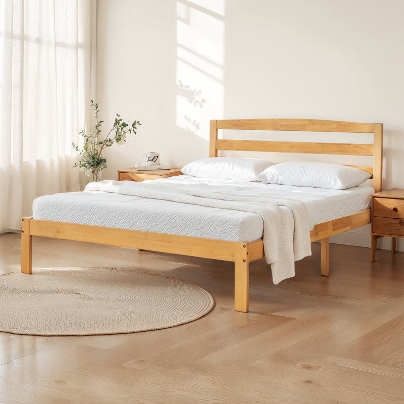 12 Inch Solid Wood Platform Bed Frame with Headboard, No Box Spring Needed and Easy Assembly, Natural, King