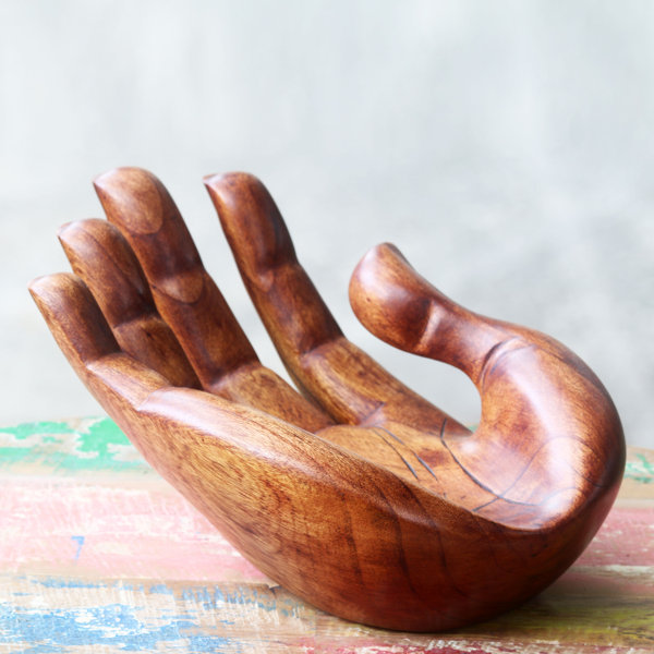 NOVICA Signed Handcarved Wood Hand Sculpture