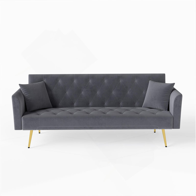 Modern Convertible 72 Inch Foldable Sleeper Sofa With Tufted Design For Small Spaces And Multi-Functional Use., Gray
