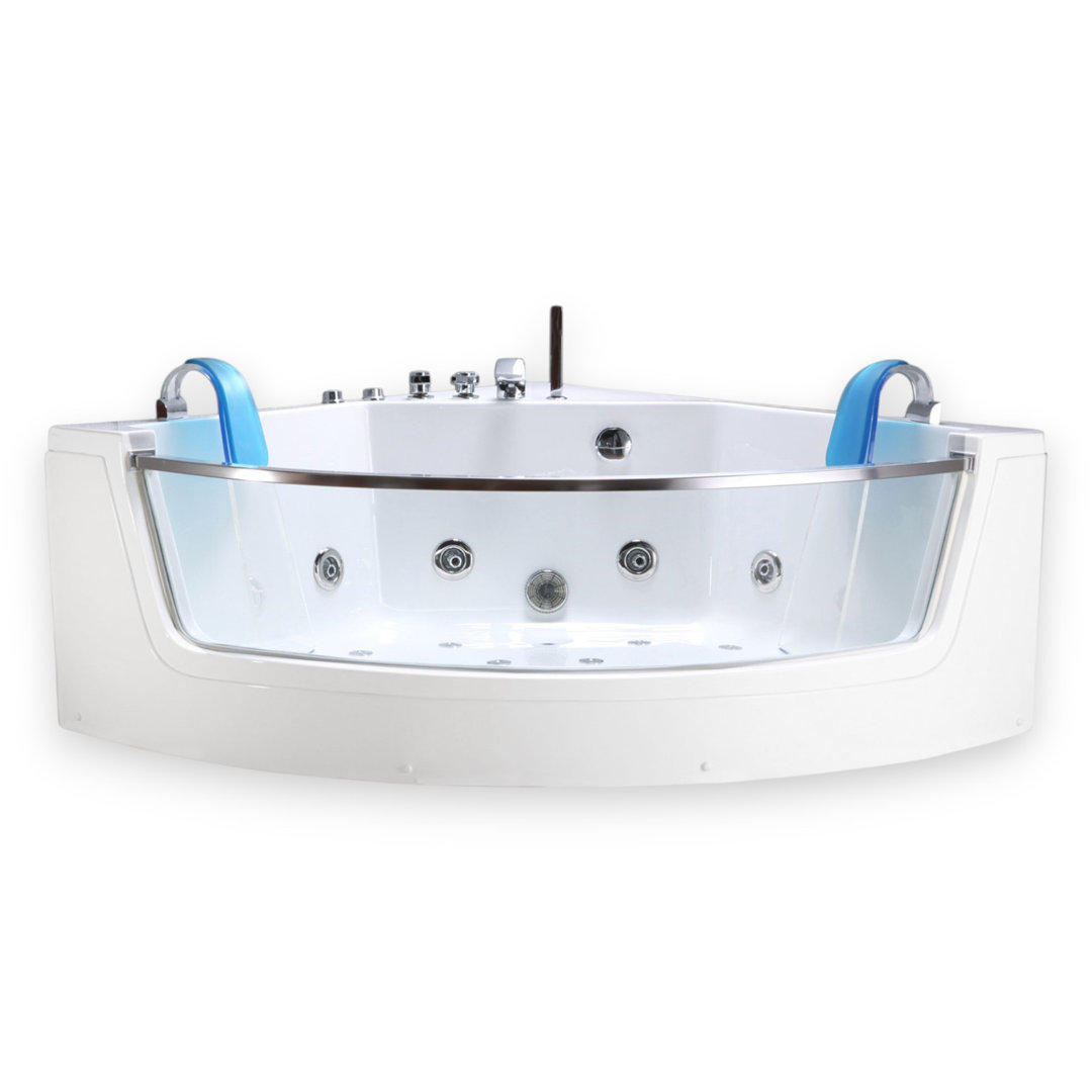 CAPRI 60" x 60" 2-Person Corner Whirlpool Bathtub with Dual Pump, Chromotherapy & Glass Front Panel Simba USA Inc