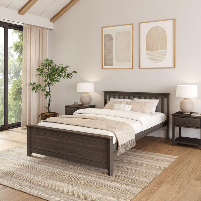 Base de lit plateforme en bois massif avec tête de lit, Grand lit