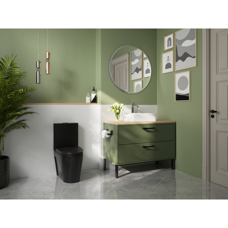 Toilette allongée moderne monobloc Ace 1,6 GPF, Noir mat, 12"