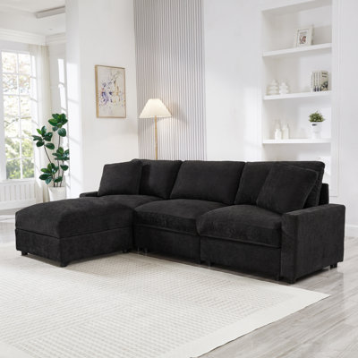 Canapé modulaire modulaire, 4 canapés modulaires en tissu de polyester en forme de L pour le salon, 3 canapés en nuage avec repose-pieds, canapé modulaire à assise profonde (noir)
