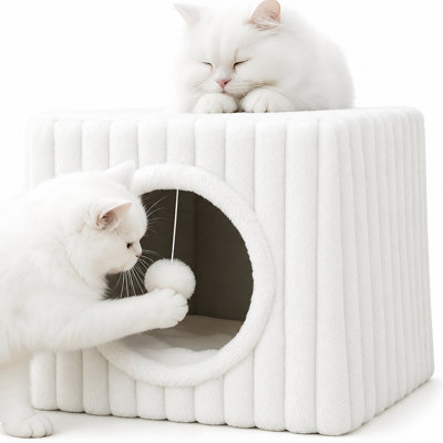 Warm Winter Semi-Enclosed Cat Bed Cave, Detachable Washable Thermal Pet Nest, Cozy Insulated Indoor Cat House for Kittens & Adult Cats