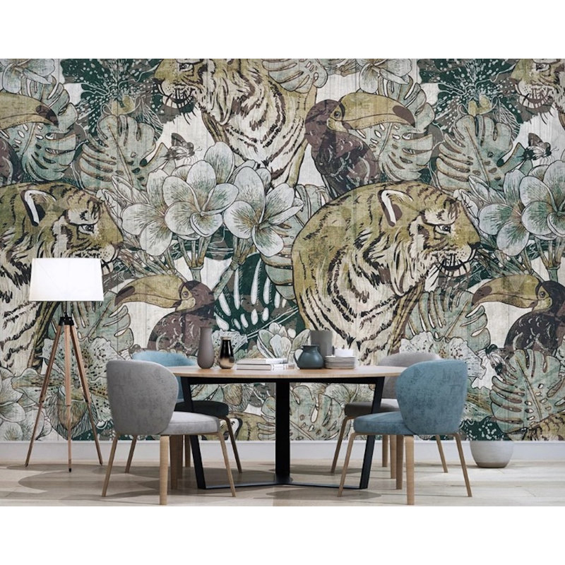 Papier peint amovible oiseaux tropicaux, L 9 po x l 15 po