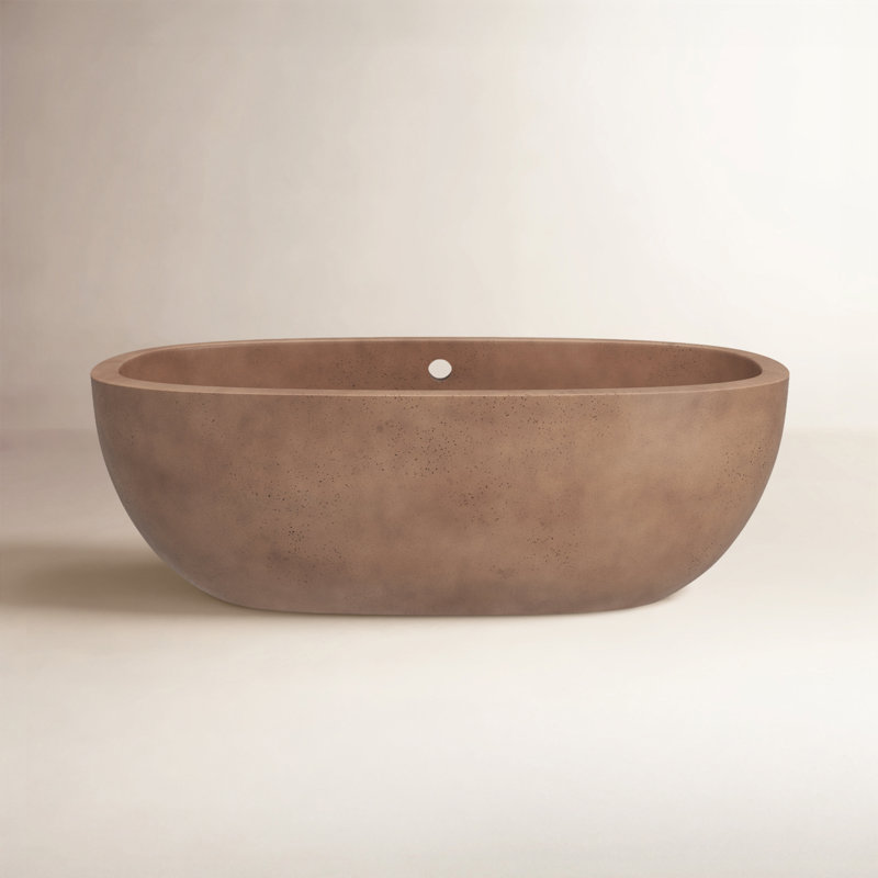 Avalon NativeStone Concrete Freestanding Oval Soaking Bathtub, 23" H x 36" W x 72" L, Terracotta