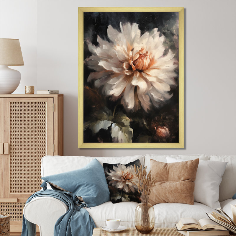 «Cream Lotus Floral Dreams I», reproduction sur toile, H 44 po x l 34 po x P 1,5 po, Encadrement doré