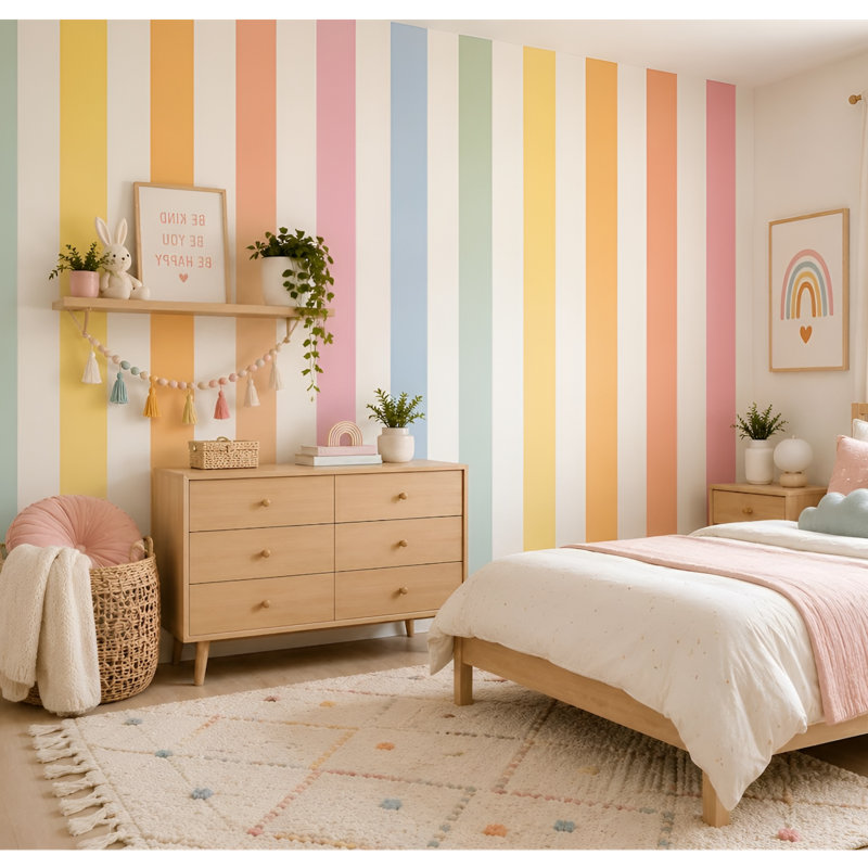 Ensemble de 10 décalcomanies murales Rainbow Bright, Rose / orange / jaune / vert / bleu, 108" H x 50" W