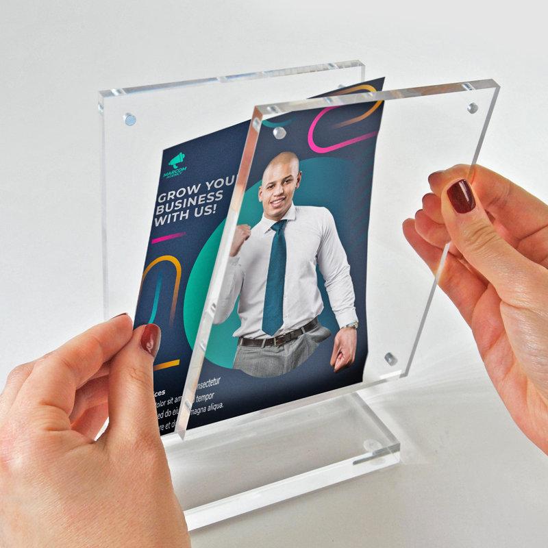 Slim Deluxe Polished Clear Acrylic Magnetic Tabletop Frame