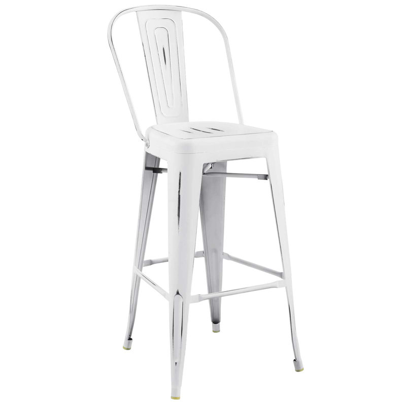 Modway Promenade Metal Bar Side Stool, White, Bar Stool (30" Seat Height)