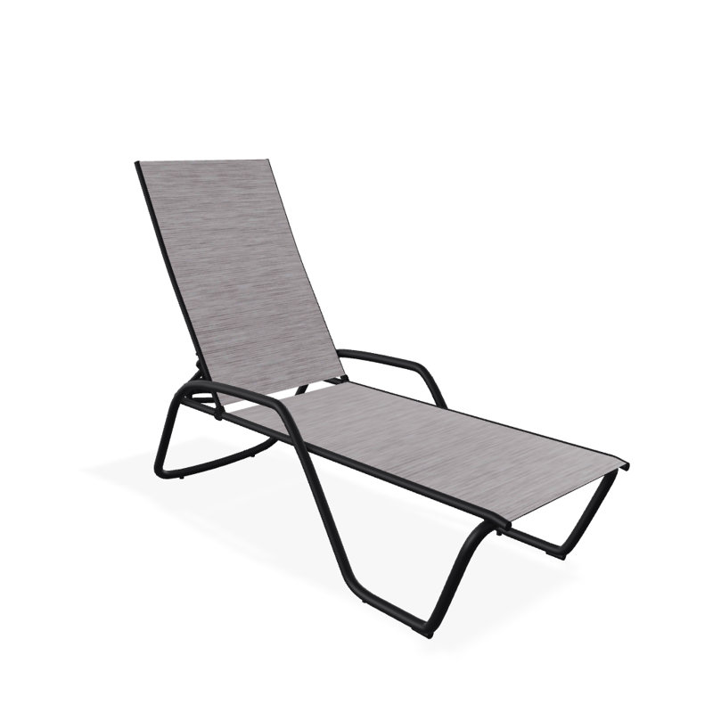 Outdoor Rust-Resistant Metal Chaise Lounge, Textured Black, Natural
