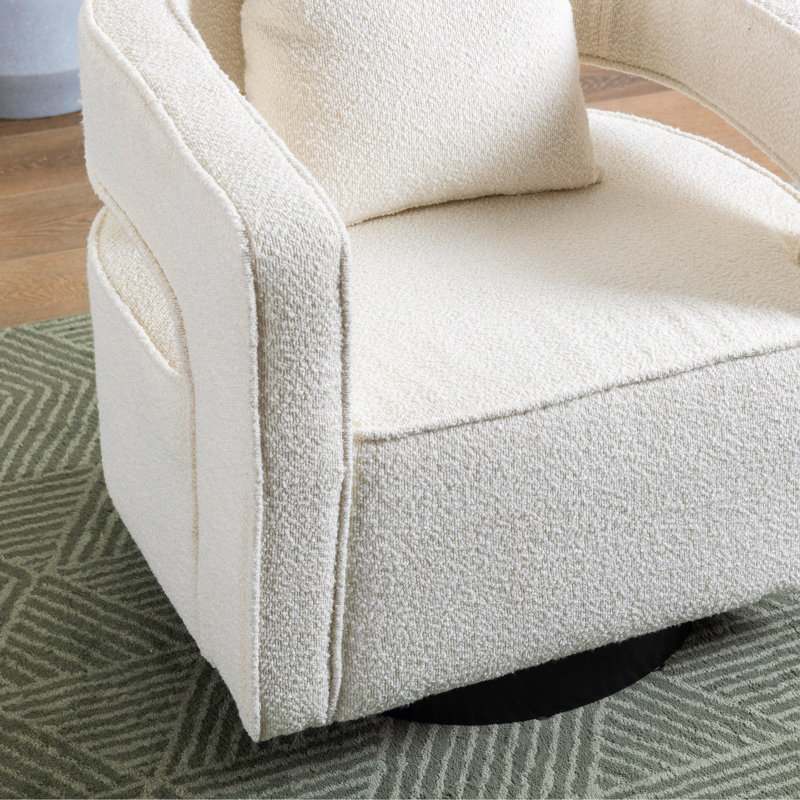 Davidanthony Upholstered Swivel Barrel Chair, Ivory Polyester