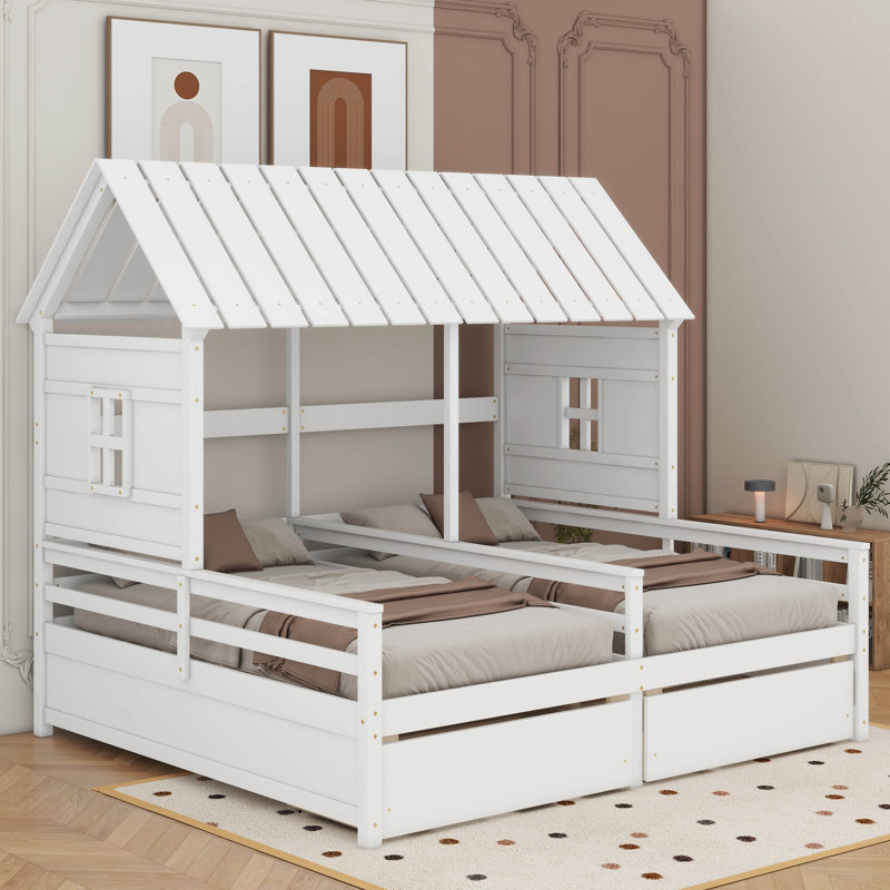 Lits plateforme simple avec deux tiroirs, Blanc