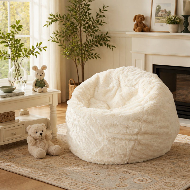 Fauteuil à billes moderne en fausse fourrure de 3 pieds de couleur blanche