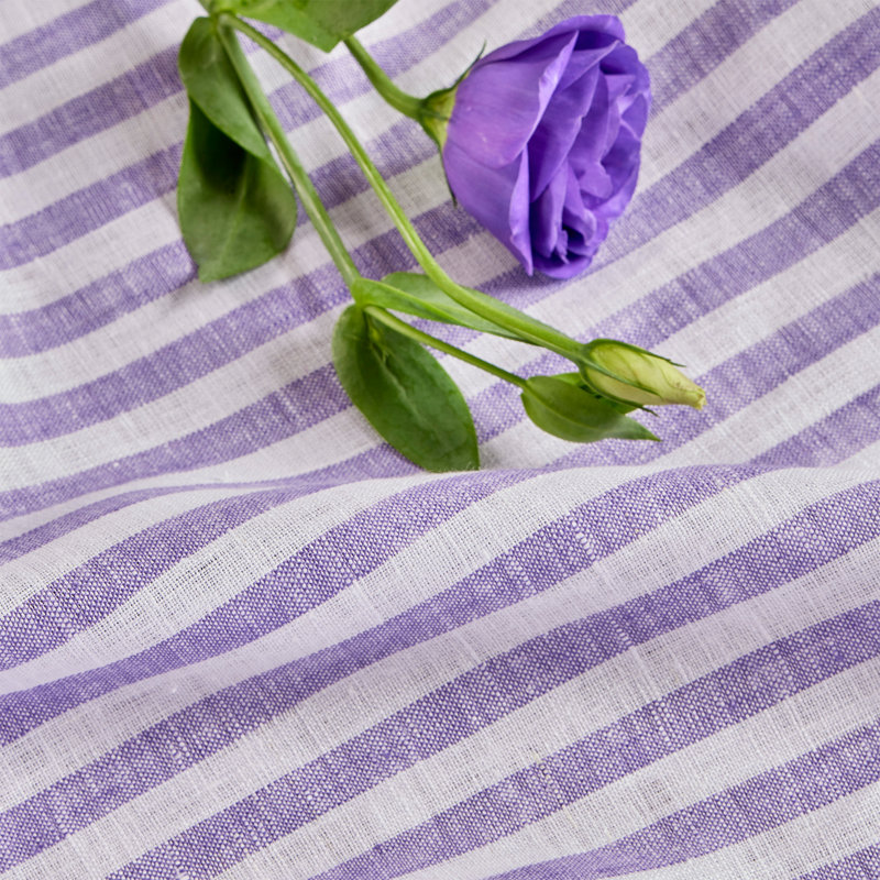 Amalfi Stripe - 100% Pure Linen Table Runner, 108" x 14", Violet/White