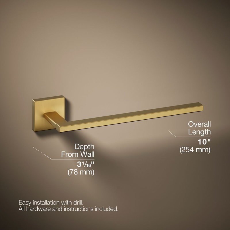Square Towel Arm, Vibrant Brushed Moderne Brass