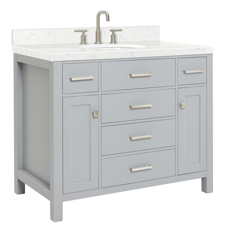 Meuble-lavabo simple avec plateau en quartz Macnair, Gris, 42"