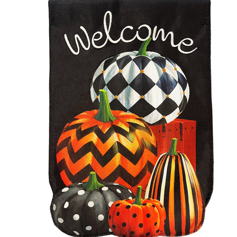 Patterned Pumpkin Stack Burlap Garden Flag