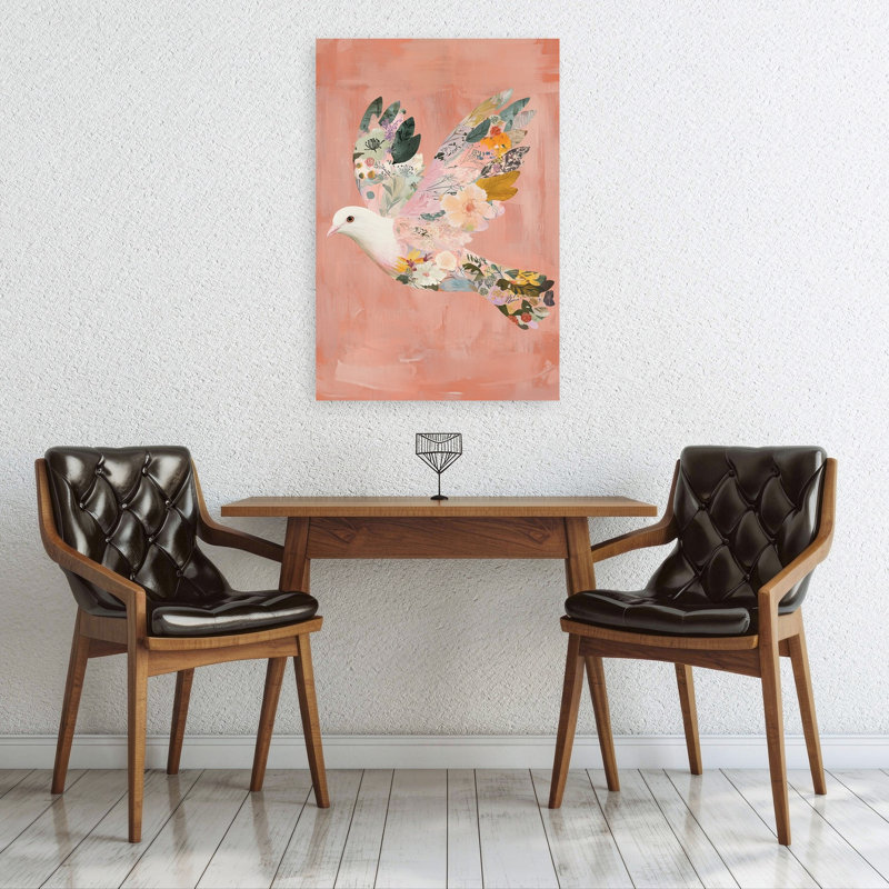 Floral Dove Flight Bird Flower Nature Wall Art Print by Mathieu - Wrapped Canvas Print, 91.44cm H x 60.96cm W