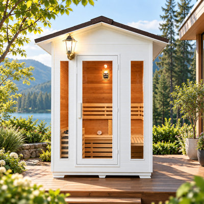DUTHSS Ensemble de sauna extérieur en bois pour 2 personnes avec cuisinière électrique en cèdre canadien 220V 6KW